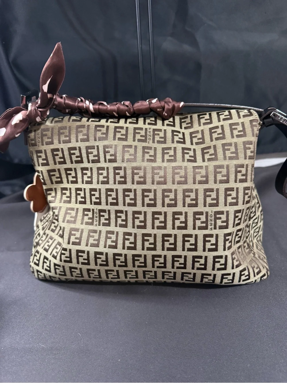 Vintage Fendi Brown Zucca Canvas Mama Baguette Shoulder Bag